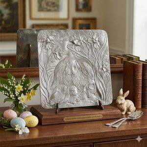 VTG 1993 Arthur Court Bunny Rabbit & Iris Tray Cottagecore Grandmillennial